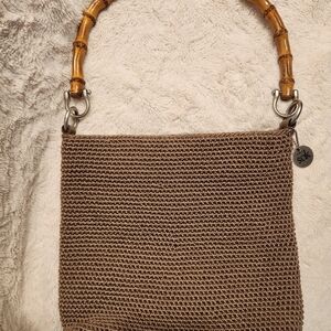 The Sak Brown Knit Shoulder Bag with Bamboo Handle